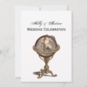 Invitation Antique Globe, Blanc BG V Mariage