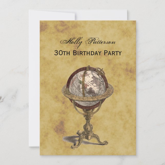 Invitation Antique Globe, Distressed BG V Anniversaire (Devant)