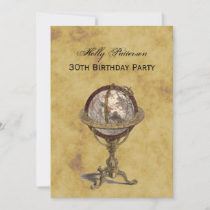 Invitation Antique Globe, Distressed BG V Anniversaire