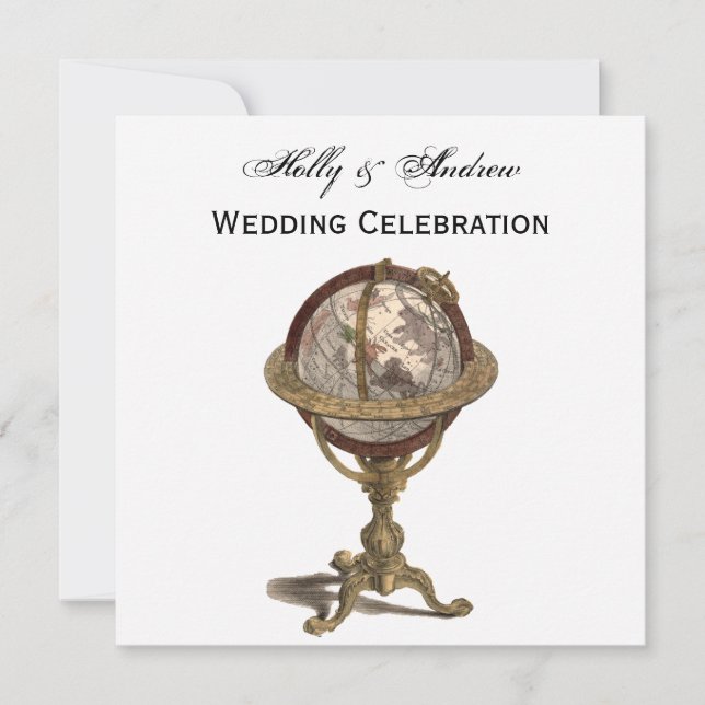 Invitation Antique Globe, White BG SQ Mariage (Devant)