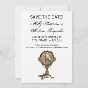 Invitation Antique Globe, White BG V Enregistrer la date