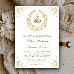 Invitation Antique Gold Crest Blanc Musulman Mariage