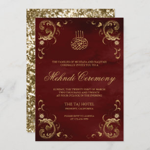 Invitation Antique Gold Frame Bourgogne Rouge islamique Mehnd