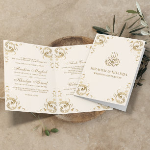 Invitation Antique Gold Frame Cream ivoire Mariage islamique