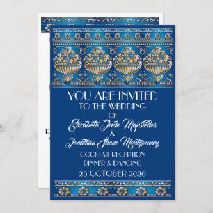 Invitation Antique Gold Lovely Blue Mariage - Événement offic