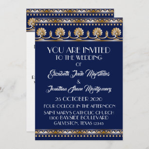 Invitation Antique Gold Lovely Blue Mariage - Événement offic