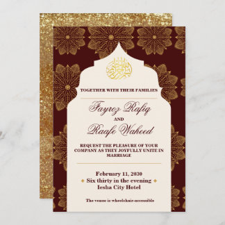 Invitation Antique Gold Mandalas Burgundy Red Islamic Wedding