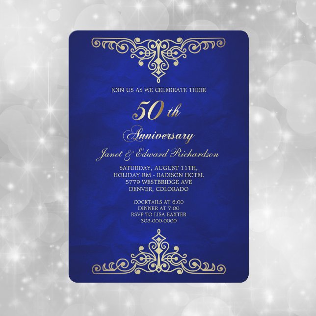 Invitation Antique Gold Victorian Blue Golden Anniversaire (Créateur téléchargé)
