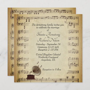Invitation Antique Gramophone Musique Mariage Thème Invitatio