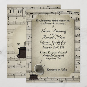 Invitation Antique Gramophone Musique Mariage Thème Invitatio