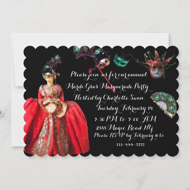 INVITATION ANTIQUE ITALIENNE PUPPETS MASQUERADE COSTUME PARTI (Dos)