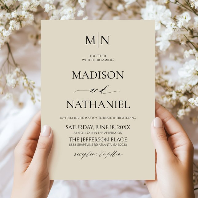 Invitation Antique Ivory Elegant Minimalist Initial Wedding (Créateur téléchargé)