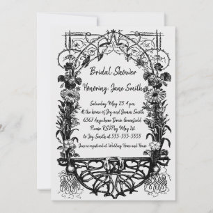Invitation Antique Orné Rustique Monochrome Floral