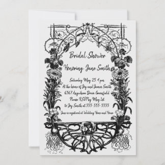 Invitation Antique Orné Rustique Monochrome Floral