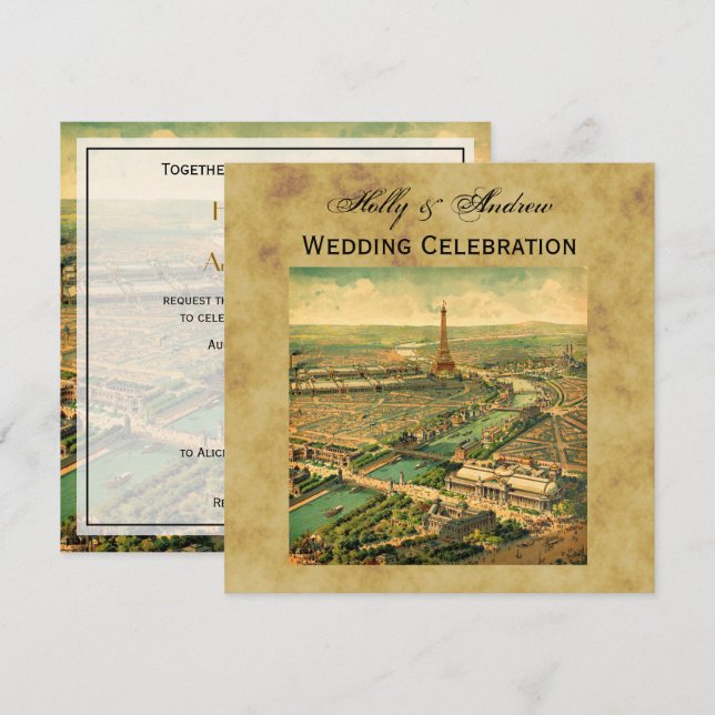 Invitation Antique Paris en détresse BG SQ Mariage (Devant / Derrière)