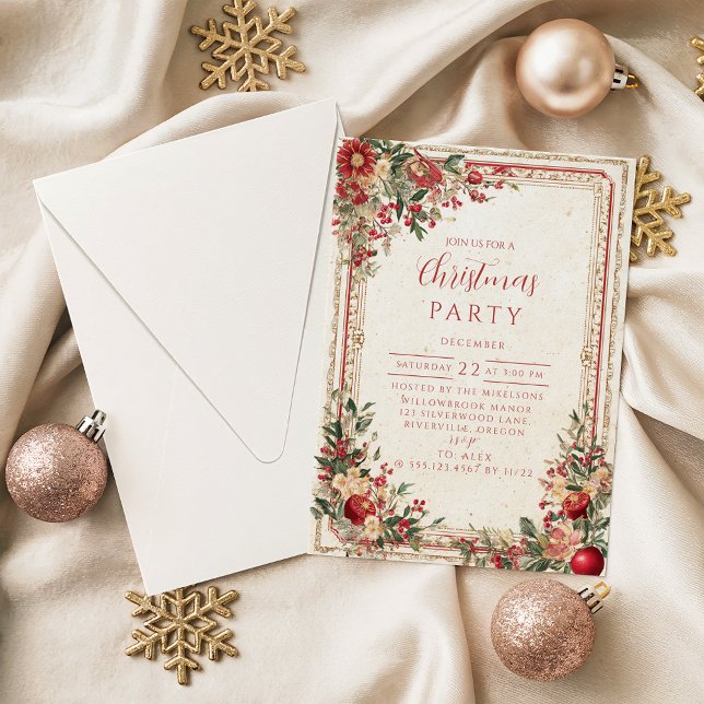 Invitation Antique Red Berry Baroque Christmas (Créateur téléchargé)