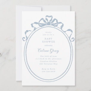 Invitation Antique Ribbon Bow Victorian Blue Baby shower