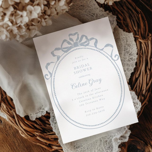 Invitation Antique Ribbon Bow Victorian Frame Fête des mariée (Créateur téléchargé)