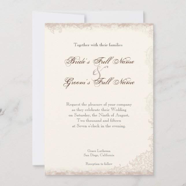 Invitation Antique Rose anglais Floral Swirl Mariage (Devant)