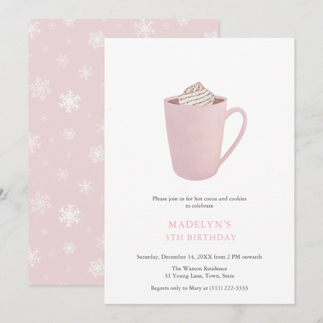Invitation Antique rose chocolat chaud Cookies fête d'anniver (Devant / Derrière)