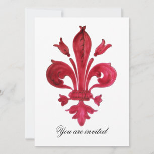 Invitation ANTIQUE ROUGE FLEUR DE LIS Damask Gem Monogramme