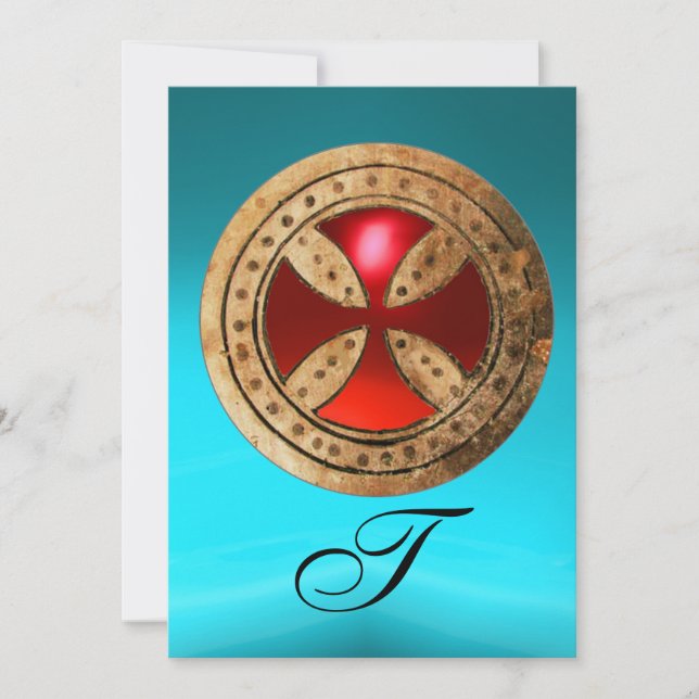 INVITATION ANTIQUE ROUGE RUBY CROIX BLEU BLACK DAMASK MONOGRA (Devant)