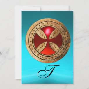 INVITATION ANTIQUE ROUGE RUBY CROIX BLEU BLACK DAMASK MONOGRA