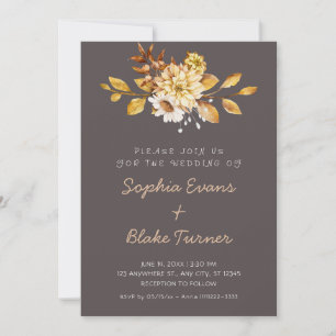 Invitation Antique Rustique Doux Floral Cendres Gris Mariage