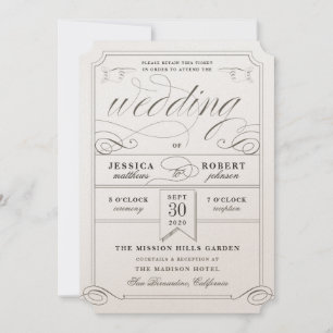 Invitation Antique Ticket Vintage Wedding