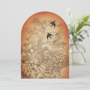 Invitation Antique Urn Tree Oiseaux Vintages Mariage Invite