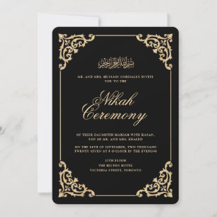 Invitation Antique Vintage Baroque Noir Cérémonie de Nikah en