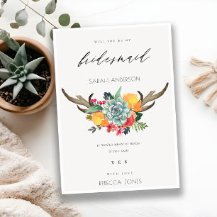 INVITATION ANTLER BOHEMIAN ALLURE BRIDESMAID FLORALE SUCCULTE