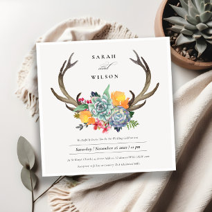 INVITATION ANTLER BOHEMIAN ALLURE MARIAGE FLORAL SUCCULENT