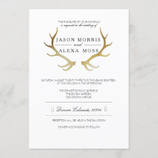 Invitation Antler en or rustique | Mariage élégant