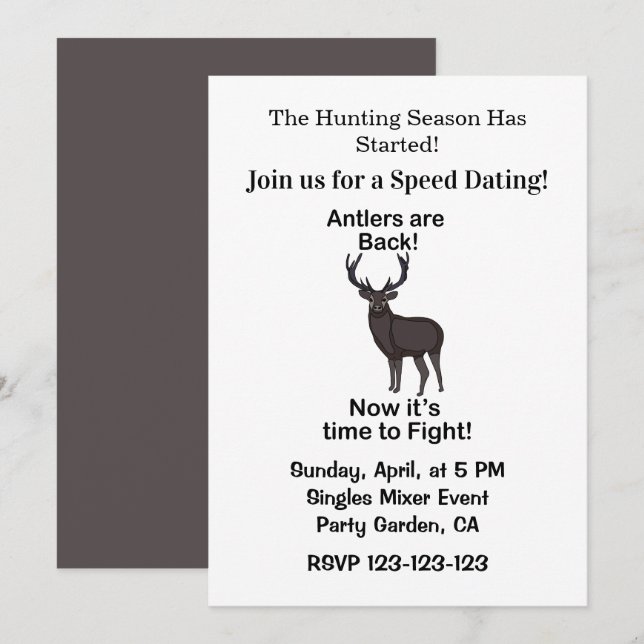 Invitation Antlers Are Back Deer Quote Hunting Speed Dating (Devant / Derrière)