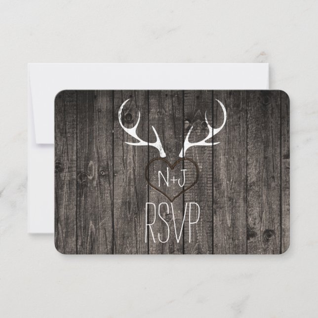 Invitation Antlers de cerfs rustiques et mariage cardiaque sc (Devant)