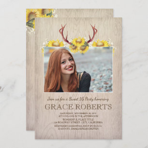 Invitation Antlers de tournesol rustiques Sweet sixteen anni