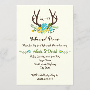 Invitation Antlers dîner de répétition mariage monogramme flo