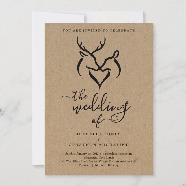 Invitation Antlers Doe & Deer Coeur Hunt Mariage (Devant)