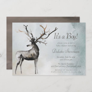 Invitation Antlers rustiques   Ethereal Woodland Baby Boy Dou