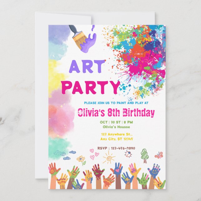 Invitation ANY AGE Art Party Paint Party Birthday  (Devant)