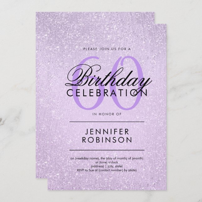 Invitation Any Age Birthday Lavender Purple Glitter Paint (Devant / Derrière)