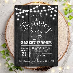 Invitation Any Age Birthday Party - Rustic Grey Wood