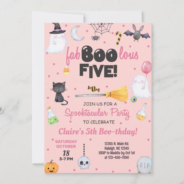 Invitation ANY AGE fa-boo-lous Halloween girl boo-thday. (Devant)