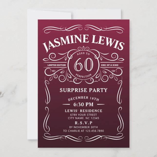 Invitation Any Age marsala whiskey surprise 60e anniversaire (Devant)