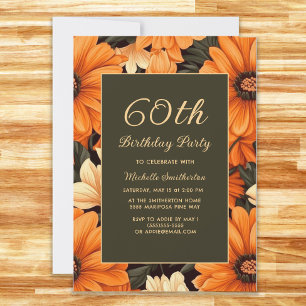 Invitation Any Age Orange Flowers Brown 60e anniversaire