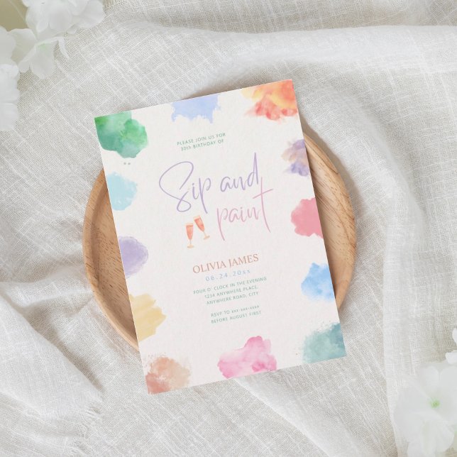 Invitation Any age sip and paint birthday  (Créateur téléchargé)