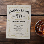 Invitation Any Age Whiskey thème surprise 50e anniversaire<br><div class="desc">Inspiré par le étiquette classique au whisky, ce plaisir beige noir et or vieilli à la perfection invitation d'anniversaire adulte est idéal pour les 30ème, 40ème, 50ème, 60ème, 70ème, 80ème, 90ème ou toute autre fête d'anniversaire d'âge, fête surprise, ou toute autre occasion! Personnalisez-le avec votre propre texte et vos informations...</div>
