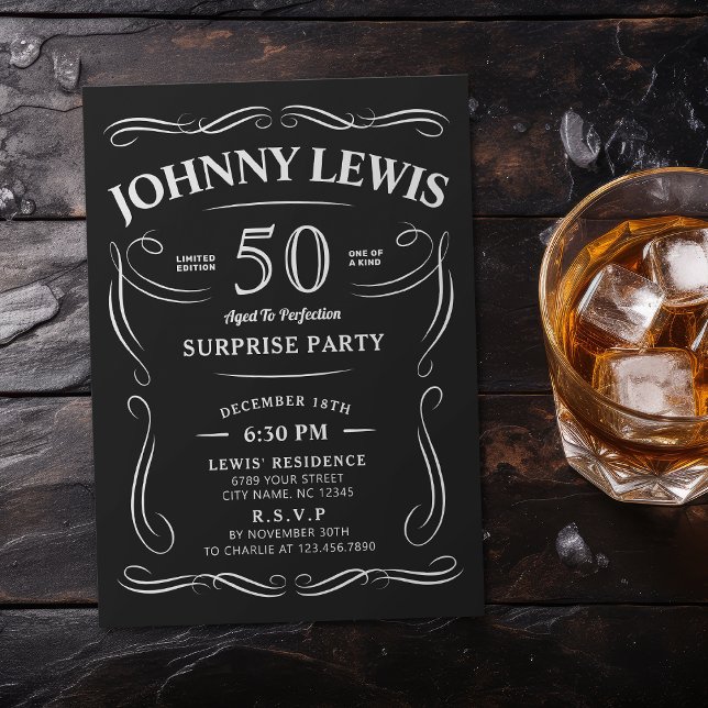 Invitation Any Age Whiskey thème surprise 50e anniversaire (Any Age Whiskey themed surprise 50th birthday Invitation)
