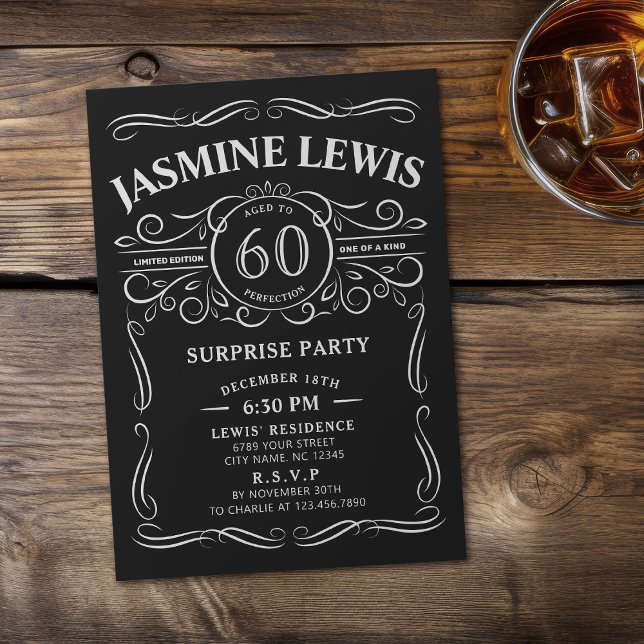 Invitation Any Age Whiskey thème surprise 60e anniversaire (Any Age Whiskey themed surprise 60th birthday Invitation)